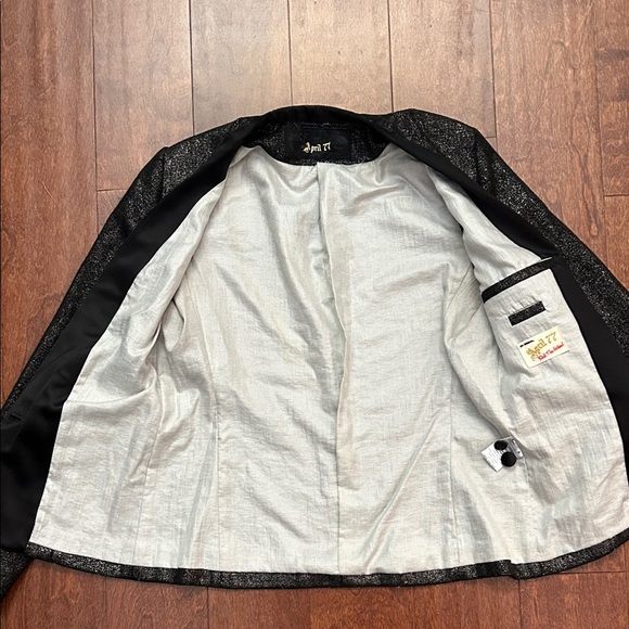 April77 French Lux Shimmering Black Metallic Women's Tuxedo Jacket, Size Small - Picture 13 of 16